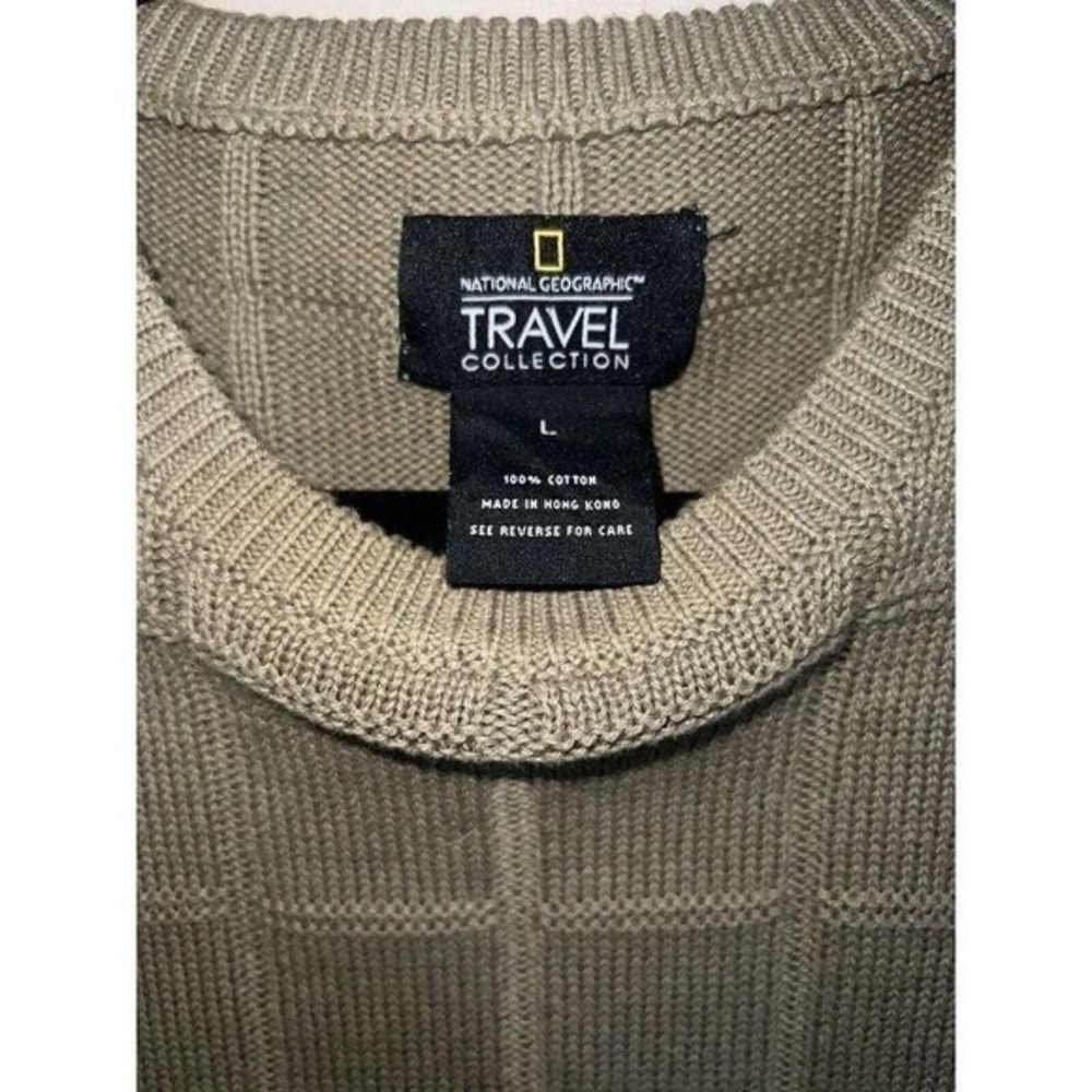 VTG National Geographic Travel Collection Tan Large Pullover Sweater 100% Cotton - Picture 3 of 7